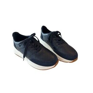 FitFlop F-Mode Leather Suede Flatform Sneaker SZ 7.5 Slip Resistant Navy NEW